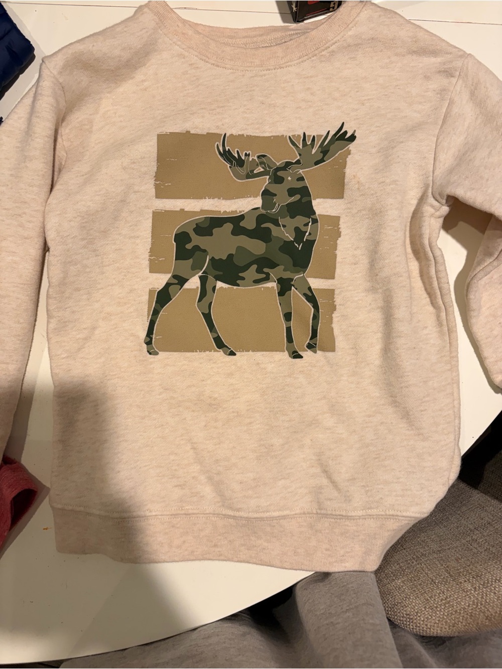 Garanimals Cream Sweatshirt with Green Camo Moose Graphic
